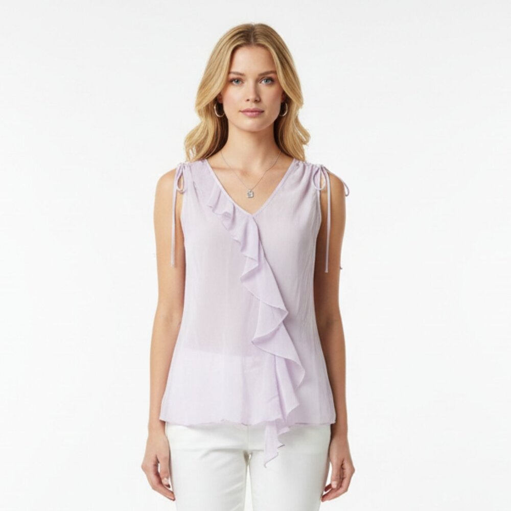 Mastina Lavender Short‎ Sleeve Sheer Blouse Top 34 6